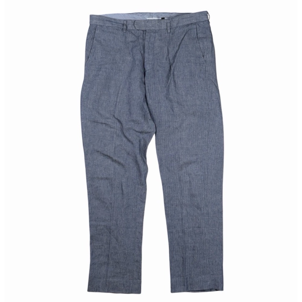 J.Crew Bowery Slim Fit Baird McNutt Irish Linen Pants Men 34x34(31) Blue Preppy